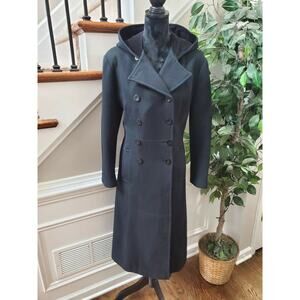 Vintage Stephanie Mathews Women Black 100% Wool Long Sleeve Button Front Coat 12